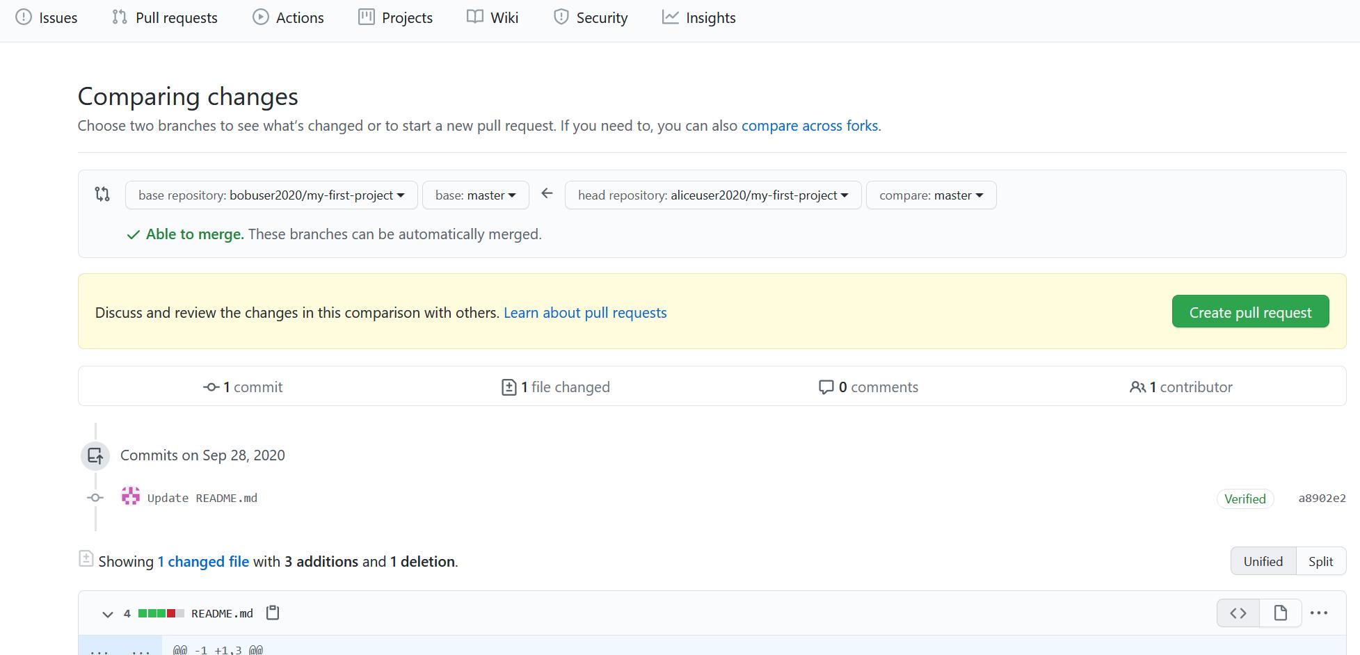Another way to create a pull request